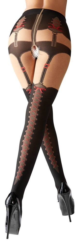 Cottelli crotchless strømpebukser med hofteholder-look