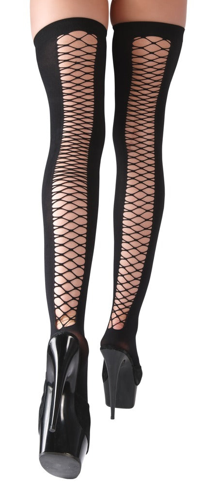 Cottelli LEGWEAR strømper med net- og lace-look øverst på låret