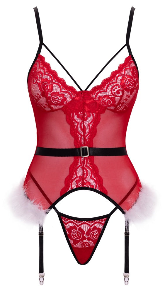 Cottelli Lingerie basque med sorte detaljer og matchende string