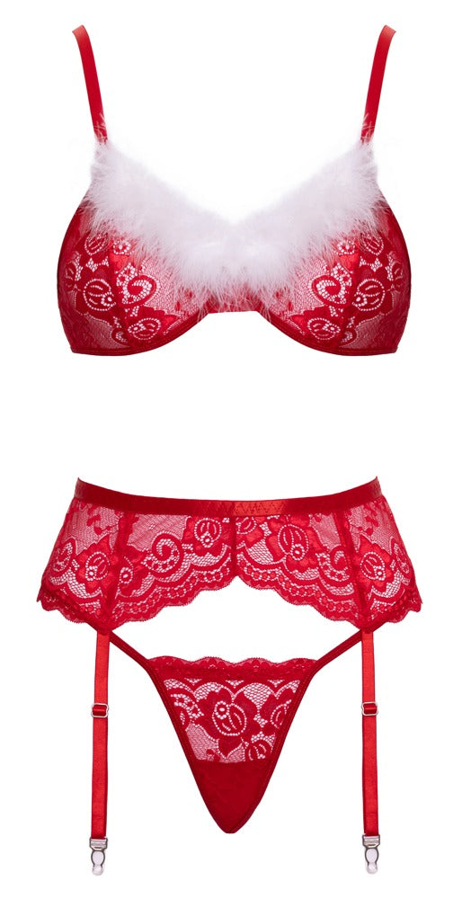 Cottelli Lingerie sæt med justerbare strømpeholdere og blondestring