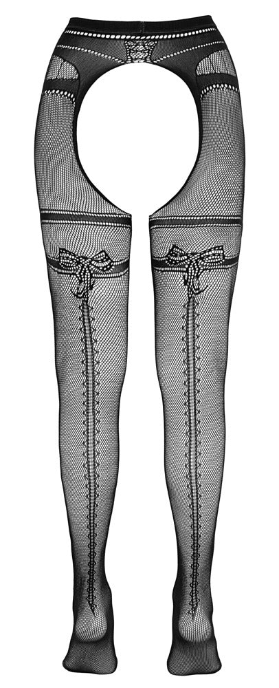 Sorte crotchless netstrømper set bagfra