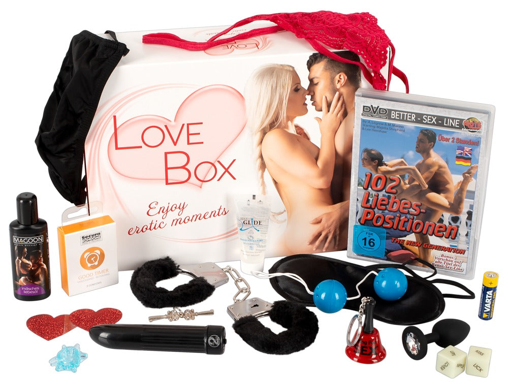 15-delt par-bundle med sexlegetøj, lingeri, bondage accessories og massageolie