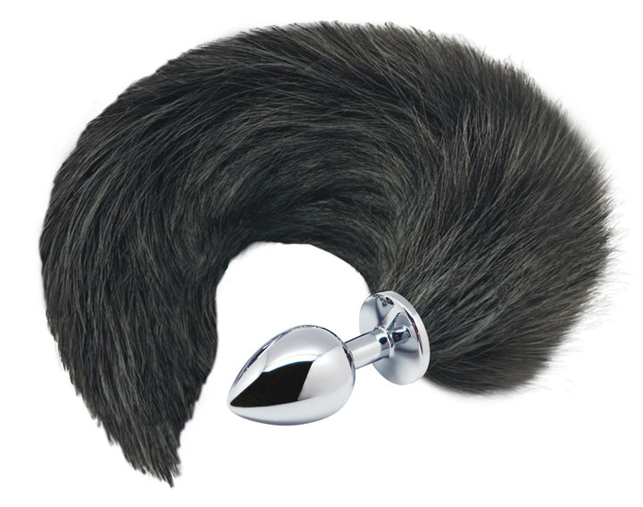 Black &amp; White Fox Tail S metal buttplug med sort-hvid rævehale