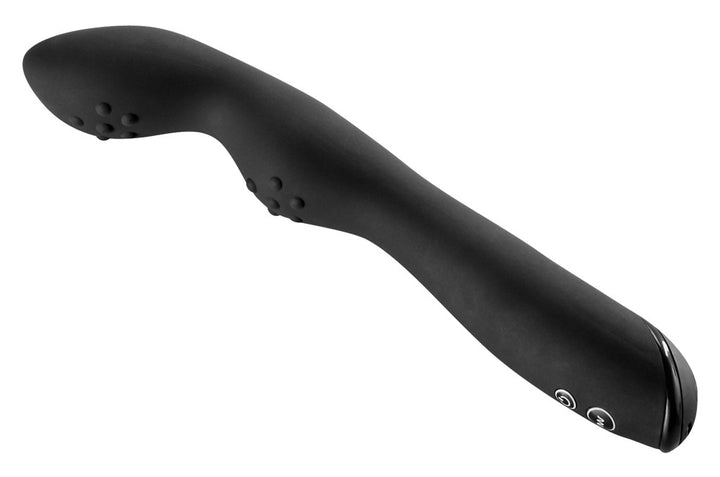 Sort P-spot vibrator med buet spids og tekstureret skaft
