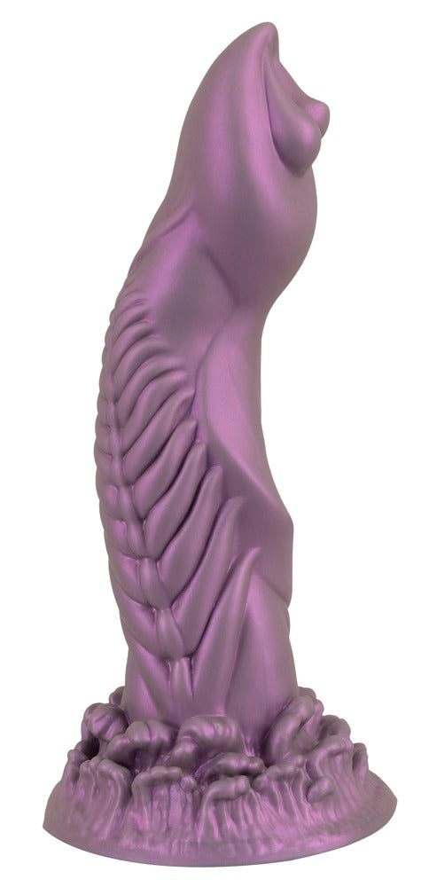Metallisk fantasy dildo med kraftig sugekop til hands-free brug