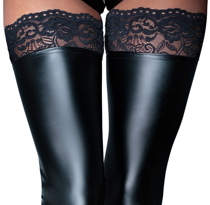 Sorte thigh-highs med blondekant og åben fod