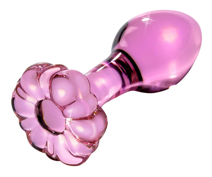 Glas-butt plug med blomsterformet stopper i rosa