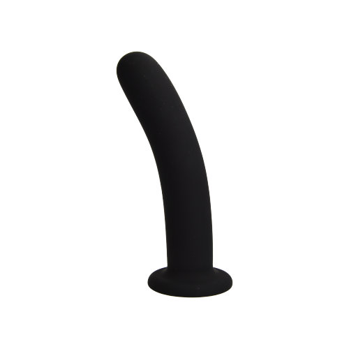 Glat sort silikone dildo med sugekop og buet skaft