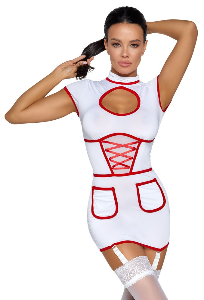 Semitransparent nurse kjole fra Cottelli COSTUMES med stor halsudskæring