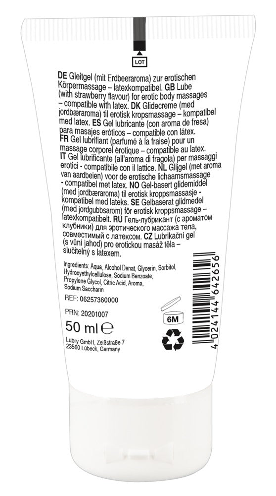 Kysseegnet massagegel med sød jordbæraroma til par og forspil