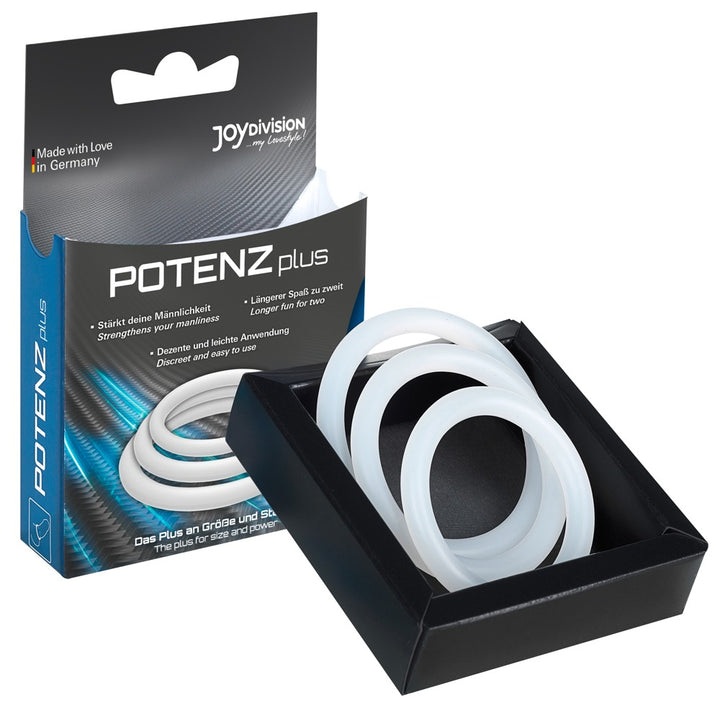 Joydivision POTENZplus 3-dels penisringsæt i transparent medicinsk silikone