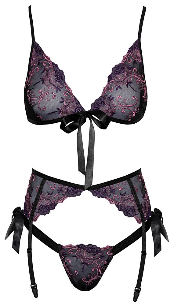 Kissable lingeri med rosa og lilla broderi samt satin-sløjfer