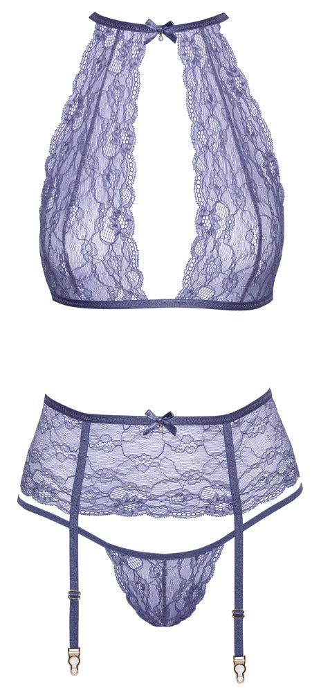 Kissable bra suspender set i delikat blonde uden strømper