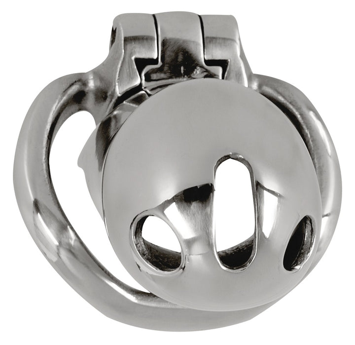 Cock cage med glanshuller, lås og kompakt metaldesign