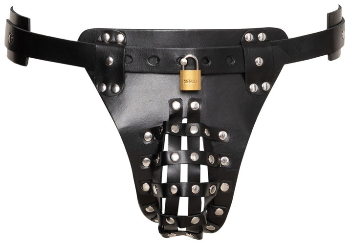 Leather chastity thong til dominans, kontrolleg og fetish styling
