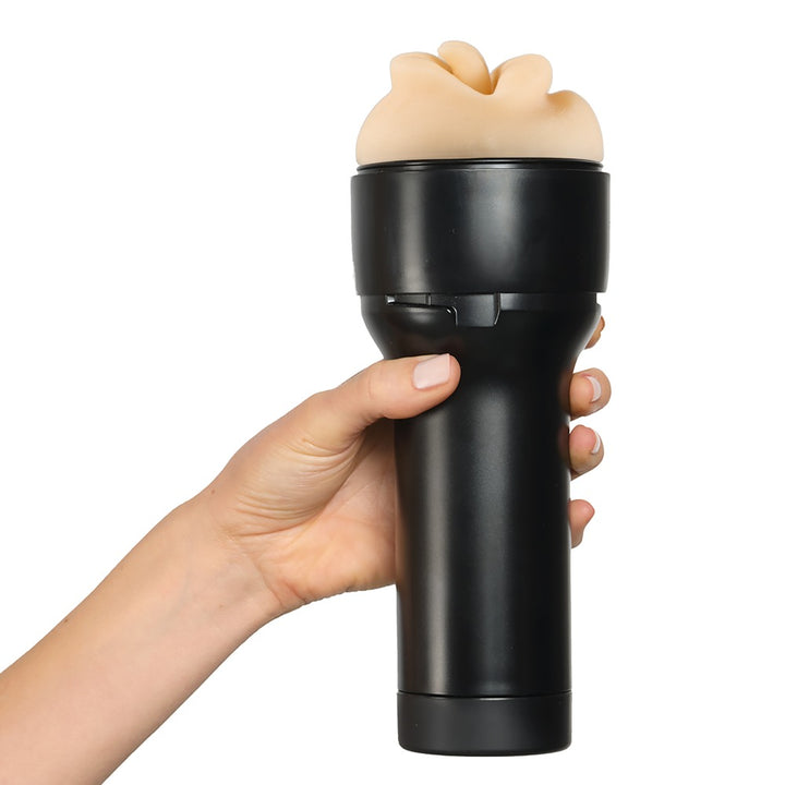 Mandlig masturbator med split tongue, TPE-sleeve og diskret case
