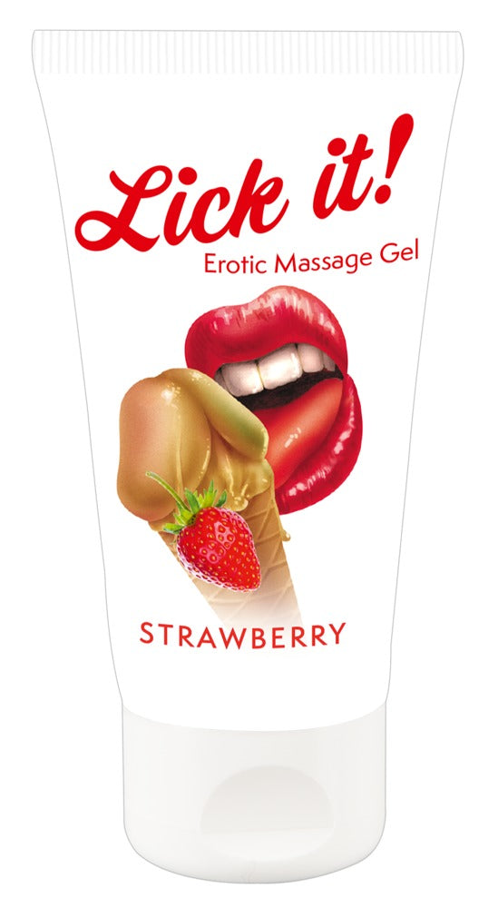 Lick It! Strawberry Massage Gel 50 ml med jordbærduft og vandbaseret formel
