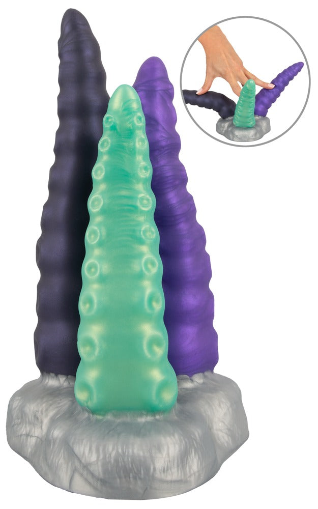 Triple dildo på 22 cm med fleksibel form og stærk sugekop