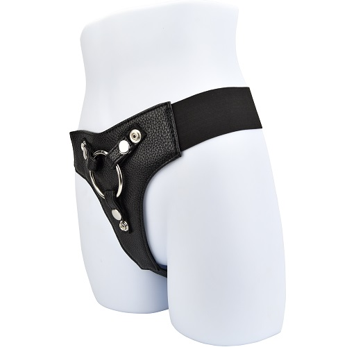 Elastisk strap-on sele med puderet frontpanel og fleksibel pasform