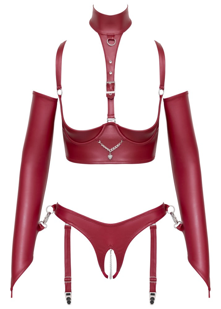 Cottelli BONDAGE sæt med åben bra og crotchless suspender thong