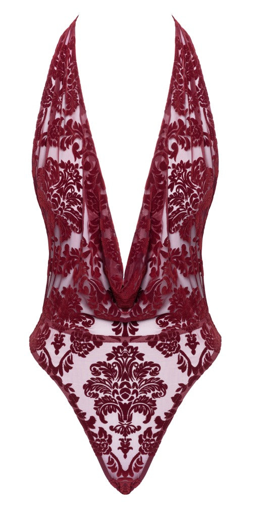 Elegant date night body med transparent mesh og fløjlsstruktur