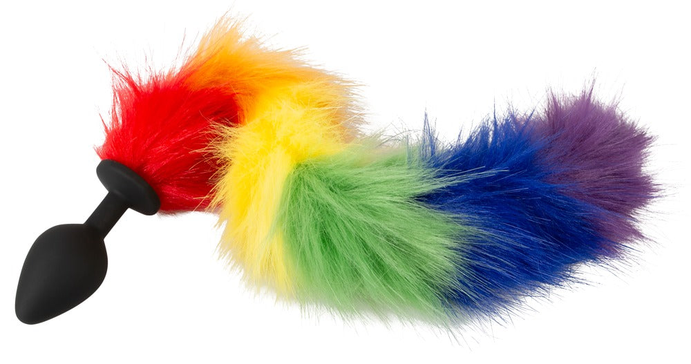 Tail plug med bred stopper og fluffy regnbuehale
