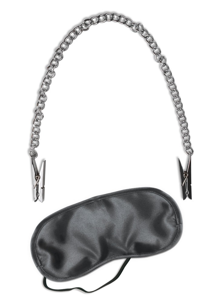 Pleasure sæt til par med fjer-tickler, mini flogger og satinbånd