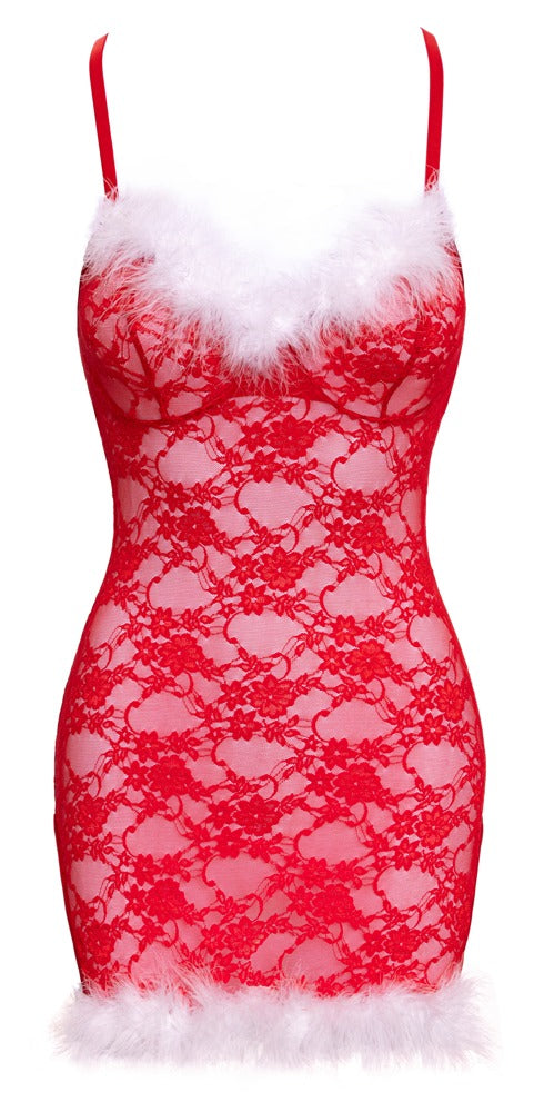 Cottelli X-Mas lingerie chemise med romantisk fjerkant