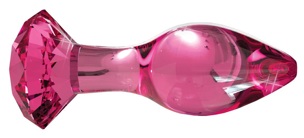 Rosa glas-butt plug med diamantformet stopper