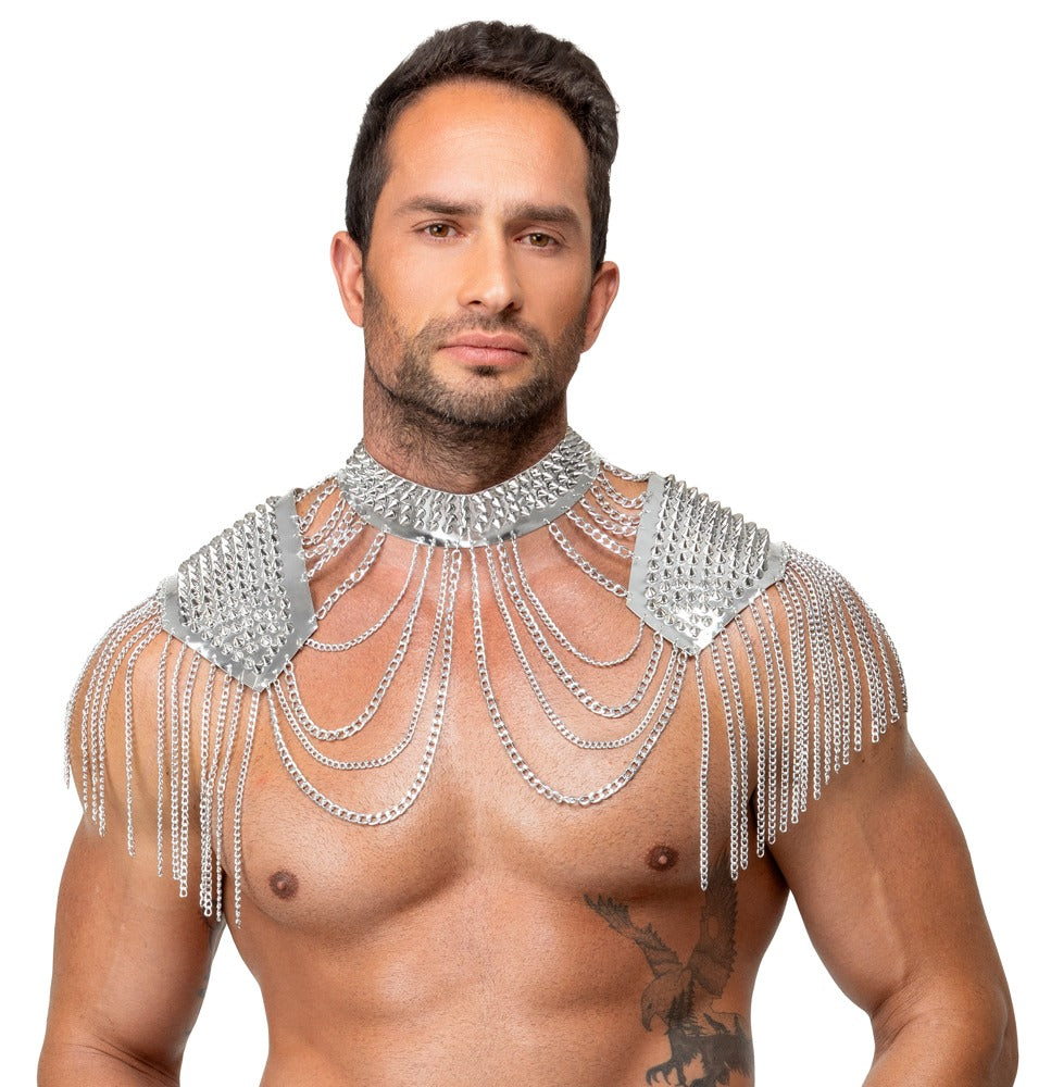 Sølvfarvet body jewellery til hals, skuldre og overarme