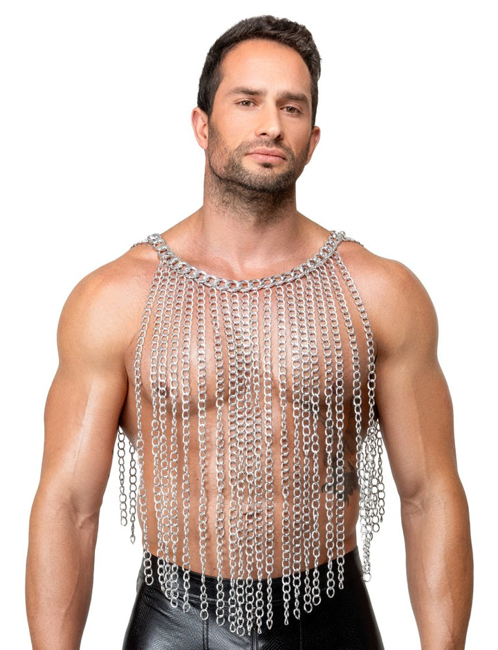 Sølvfarvet chainmail accessory med justerbar snap hook