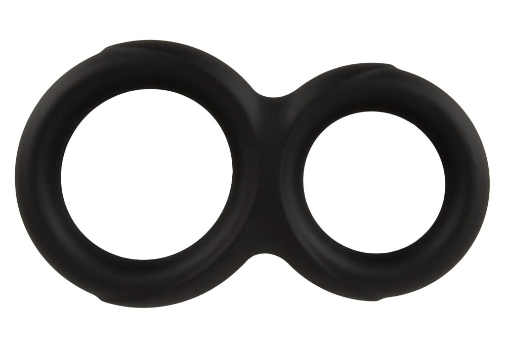 Sort penisring og testikelring med elastisk silikonepasform