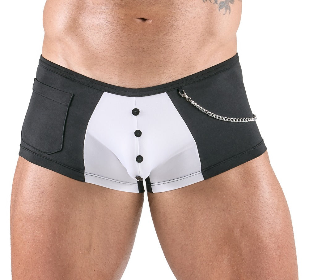 Sort-hvide boxershorts til mænd med lille frontlomme