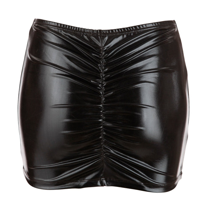 Sort wetlook nederdel til lingerie styling og selvsikkert outfit