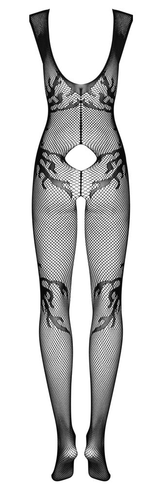 Transparent sort catsuit til date night med blød stretch og åben kile