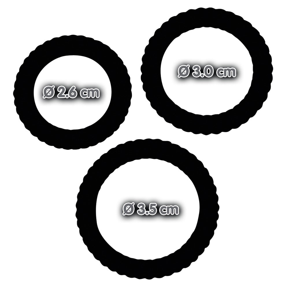 Sorte cock rings med riller og kompakt ikke-vibrerende design