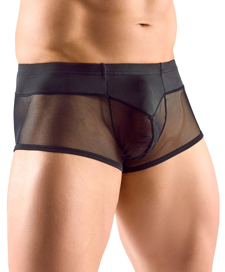 Sorte herrepants med dækkende microfiber øverst og net nederst