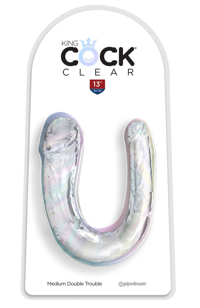 Transparent dobbeltdildo med diameter fra 3 til 5,4 cm
