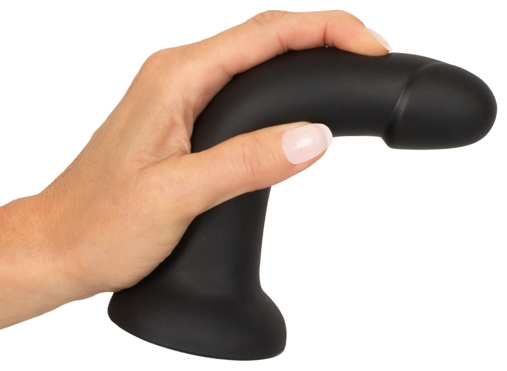 Sorte blonde briefs med sugekop-dildo til strap-on leg