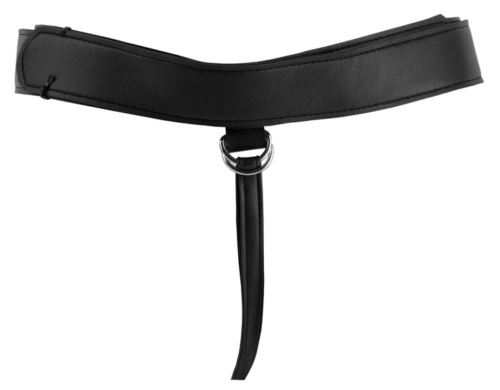 Sort harness med aftagelig dildo og fleksibelt ring-system