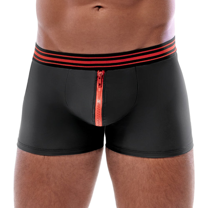 Svenjoyment sorte boxershorts med rød frontlynlås