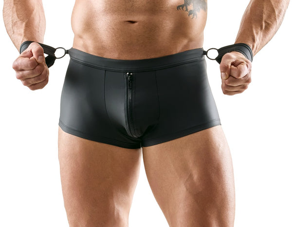 Svenjoyment open back pants med manchetter og sort matte look