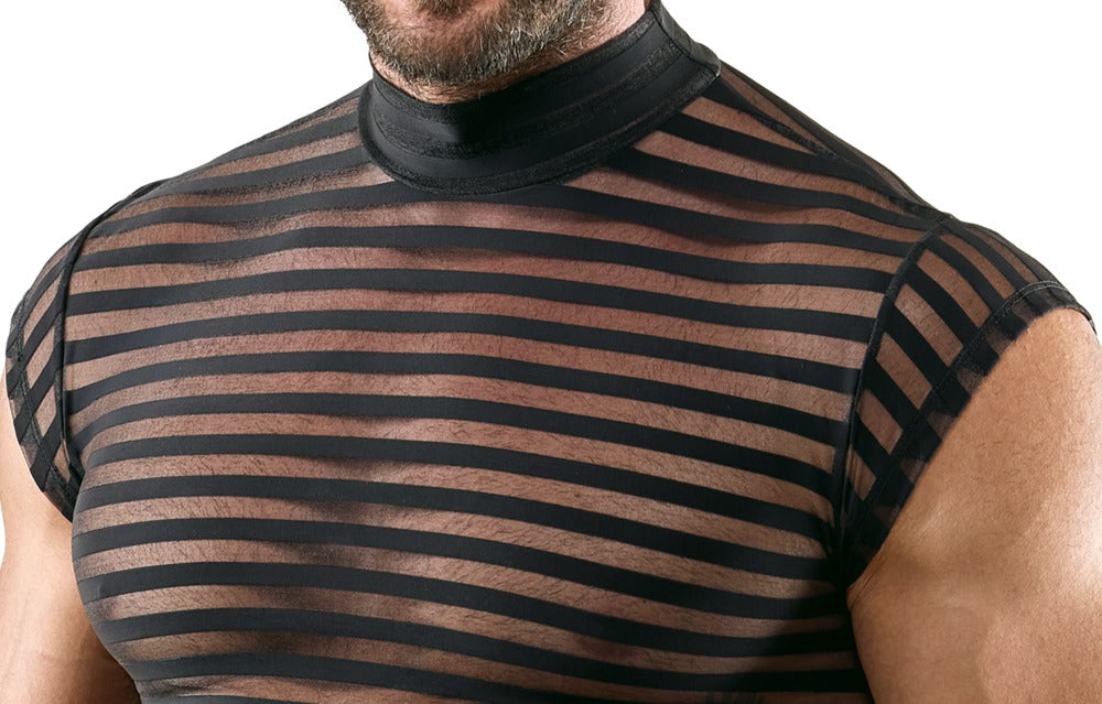 Elastisk sort herreshirt med maskulint net-look