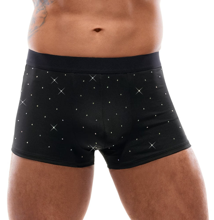Svenjoyment sorte mikrofiber-boxershorts med funklende rhinsten foran