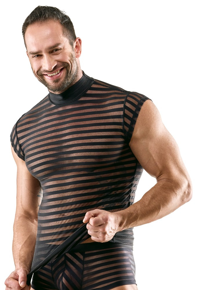Svenjoyment transparent herreshirt med sorte horisontale striber