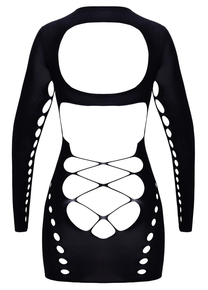 Elastisk sort clubwear-minikjole set bagfra