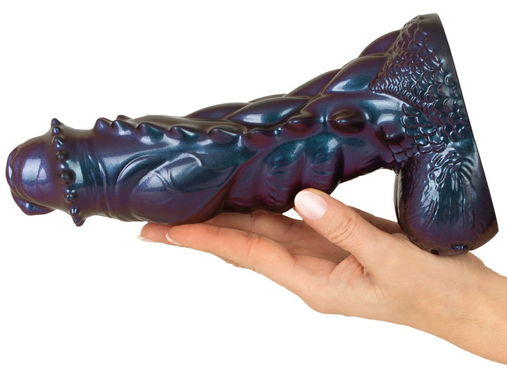 Stor tekstureret dildo i Liquid Silicone med metallisk look