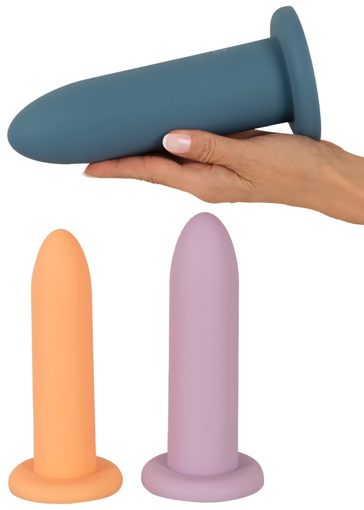 Pastelfarvet dildo-sæt med tre størrelser og sugekop