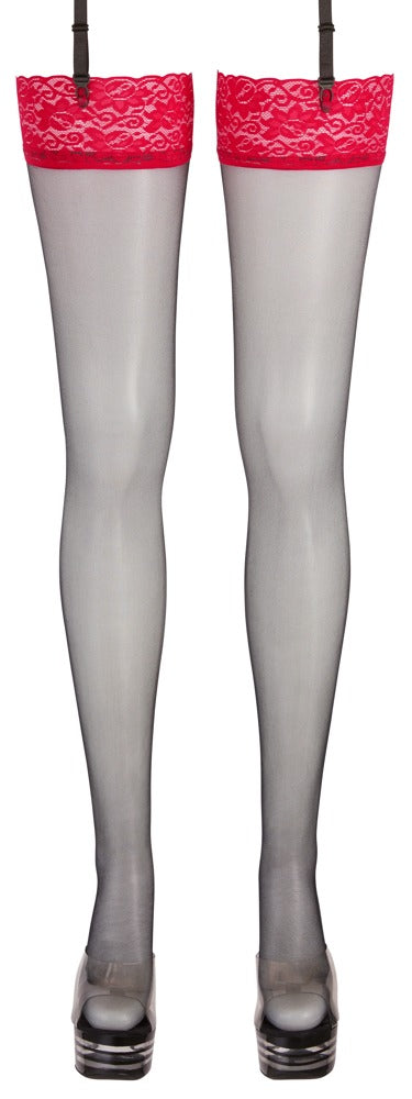Cottelli LEGWEAR-strømper med rød blomsterblonde