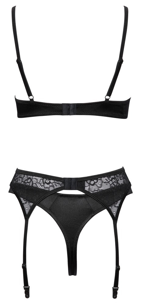 Sort blondelingeri med rosaguld-look og satin